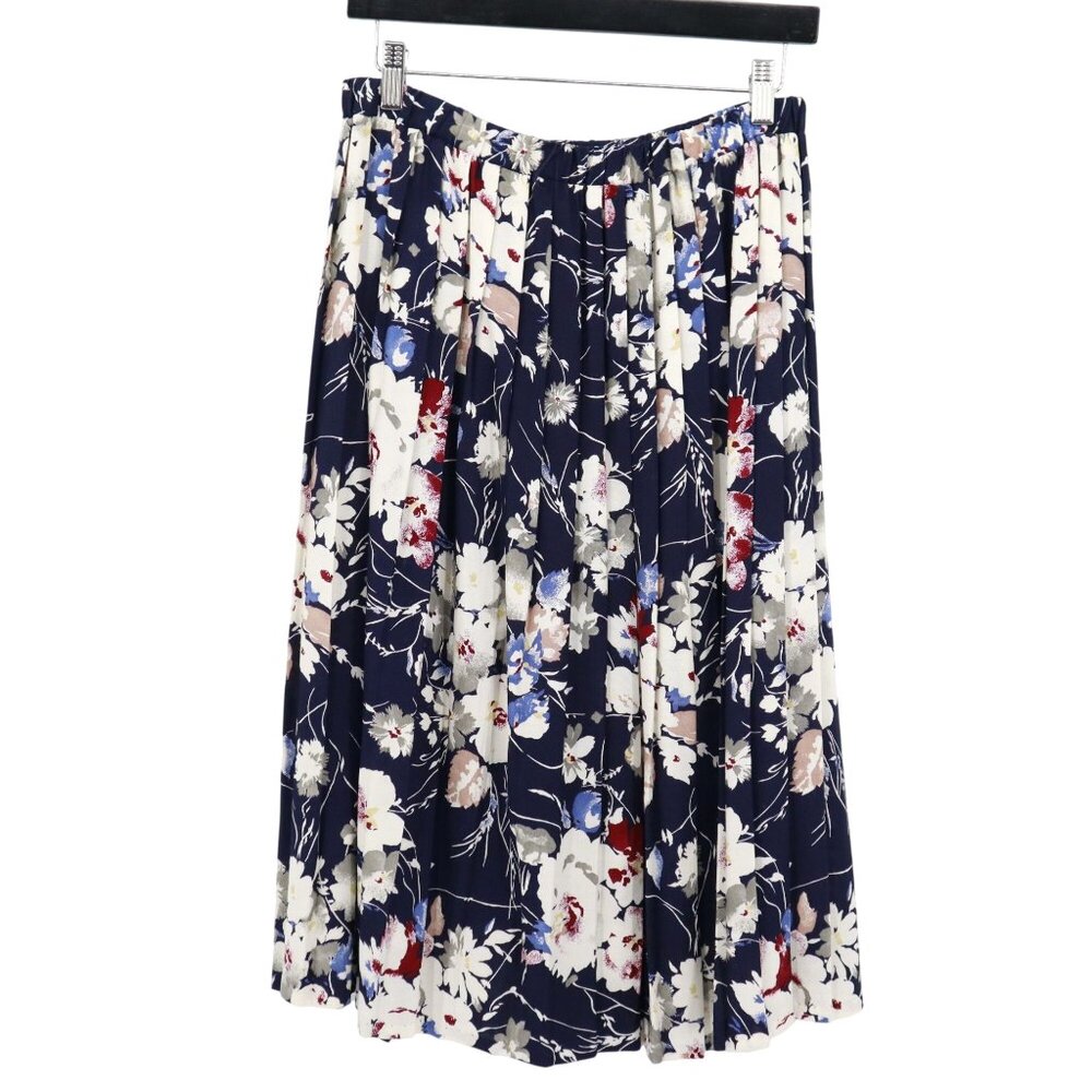 Vintage Floral Midi Skirt‎ Womens 8 Navy Moody Dark Feminine Romantic Bloomcore